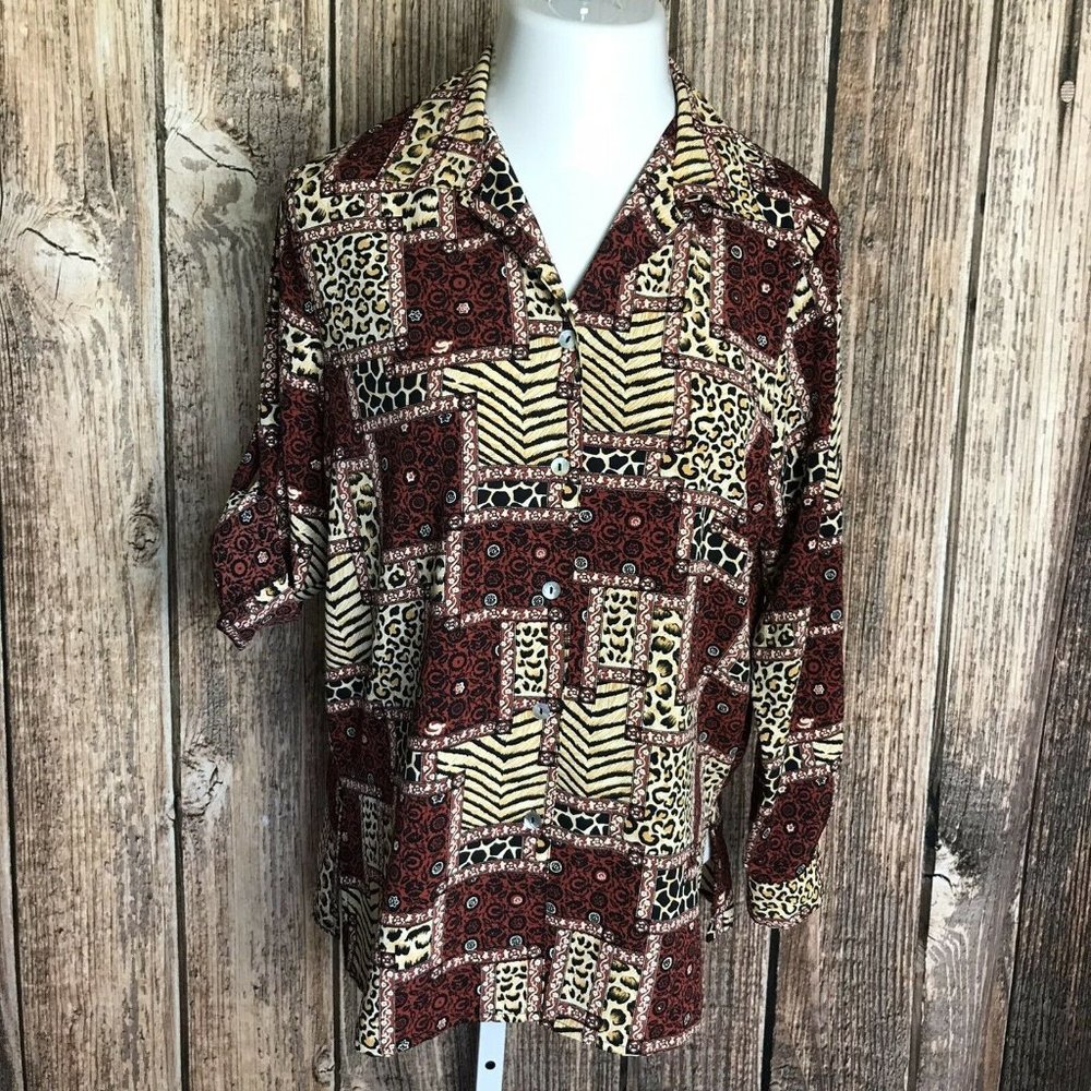 Impressions Womens Button Down Shirt  Sz M